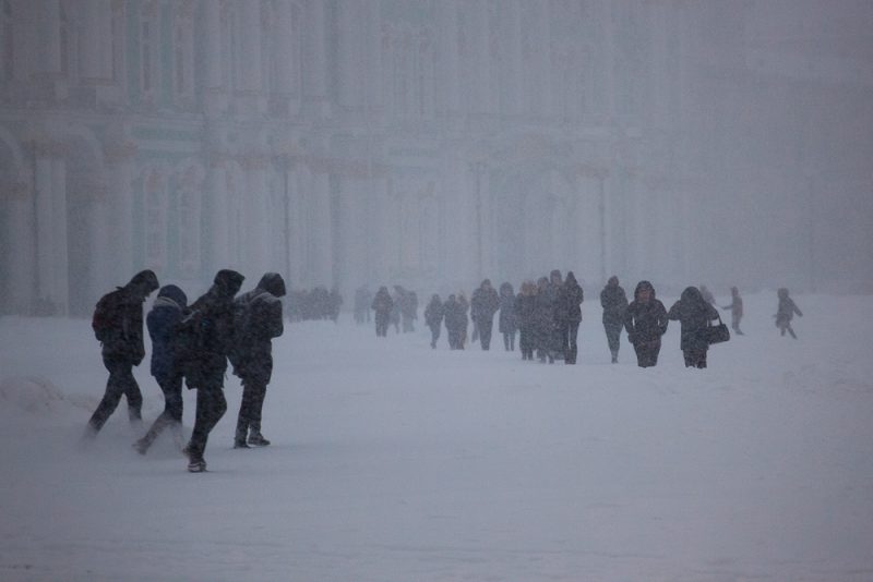 снег снегопад зима в Петербурге сугробы очередь в эрмитаж дворцовая площадь