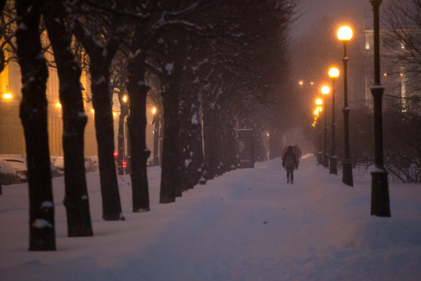 снег снегопад зима в Петербурге сугробы