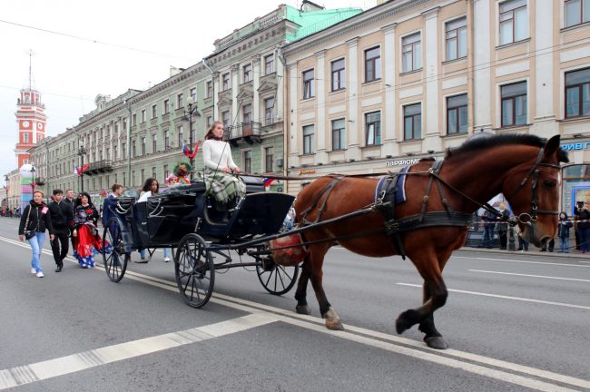 День города парад национальностей Невский проспект конная повозка карета экипаж