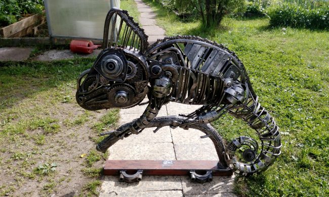 Recycle Art, скульптура, железо, сварщик, хамелеон