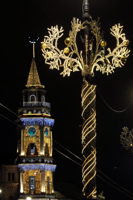 новогодние украшения, оформление, иллюминация, Невский проспект, башня городской думы