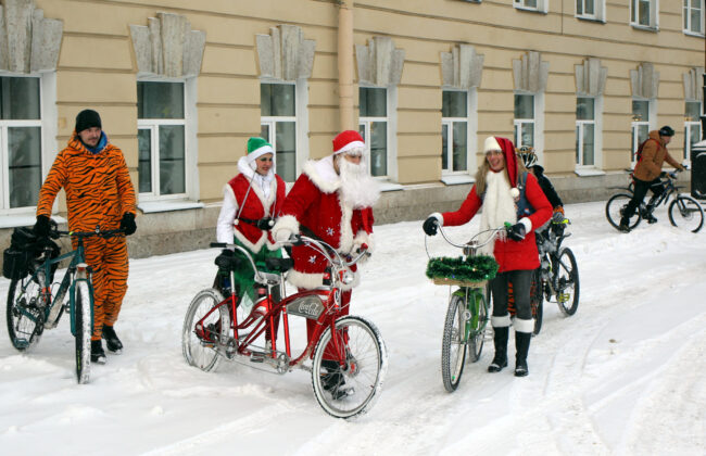 велопарад, велопробег, велосипедисты, Дед Мороз, новый год