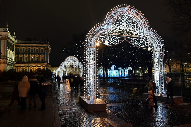 новогодняя ночь, новый год, Дворцовая площадь, праздник, украшения, иллюминация