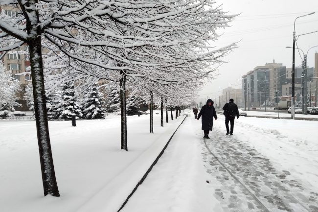 зима, снегопад, Наличная улица