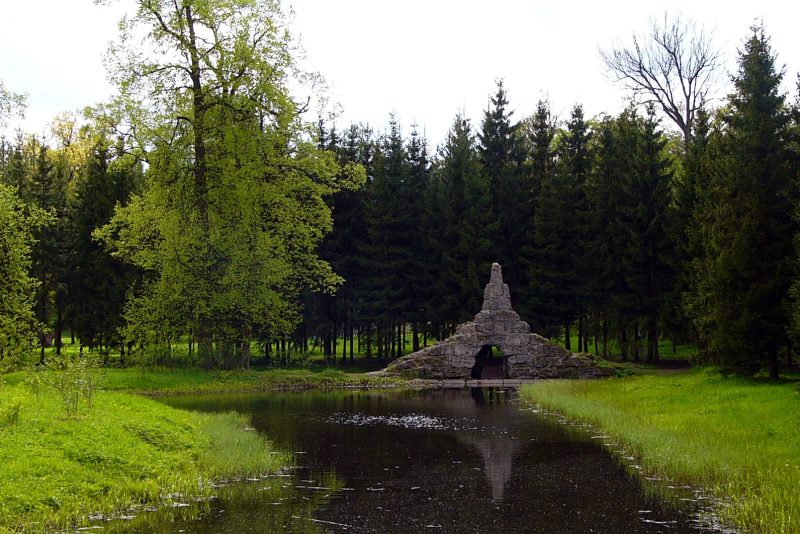 Царское Село, Екатерининский парк, пруд, озеро, водоём, плотина-каскад с туфовым гротом