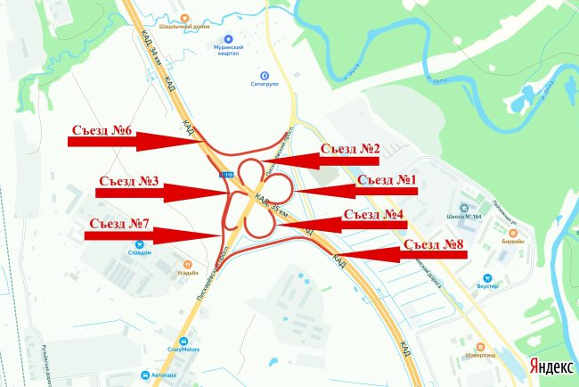 схема ремонта развязки Пискарёвского проспекта с КАД