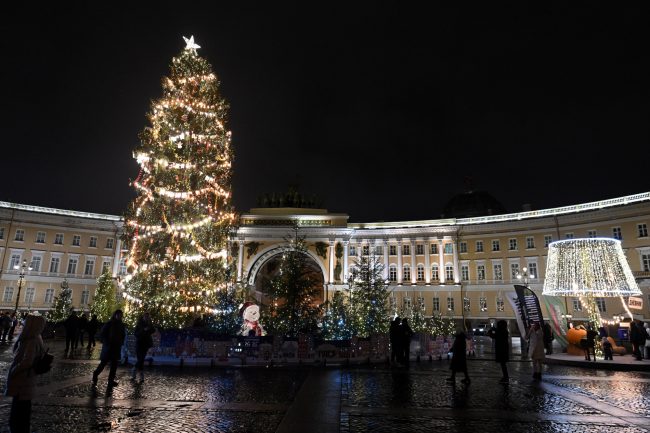 новогодние украшения, новый год 2025, подсветка, иллюминация, Дворцовая площадь, новогодняя ёлка