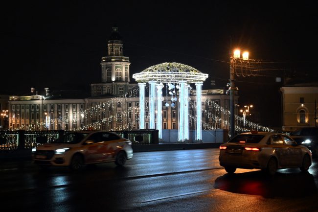 новогодние украшения, новый год 2025, подсветка, иллюминация, Дворцовый мост